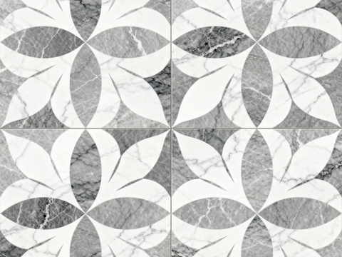 花砖 灰白石材拼花 花卉几何图案水刀石材拼花地砖 石材马赛克
