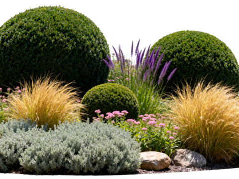 欧式绿植 西式花池 花园植物组合绿色灌木 金黄色植物 花池