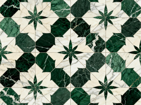 绿白色石材拼花 格子几何图案水切刀拼花石材 绿色石材马赛克