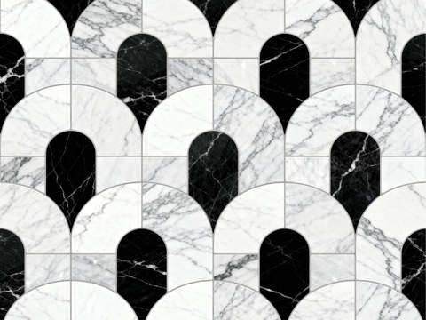  花砖 黑白石材拼花 几何图案水刀石材拼花地砖 石材马赛克 