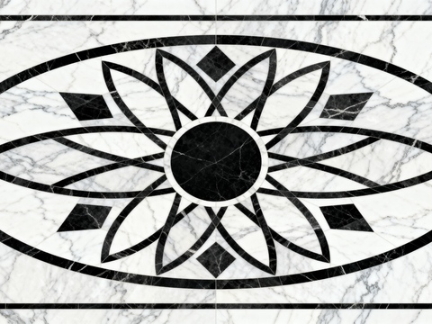 轻奢黑白拼花大理石 黑白石材椭圆拼花 玄关石材拼花