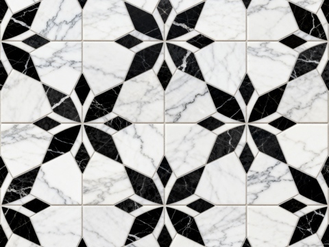  花砖 黑白石材拼花 花卉几何图案水刀石材拼花地砖 石材马赛克 