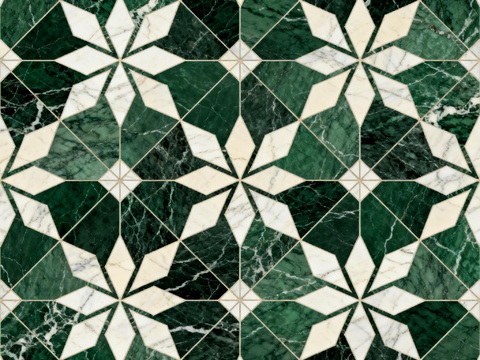  绿白色石材拼花 花卉图案水切刀拼花石材 绿色石材拼花马赛克 