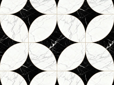  花砖 黑白石材拼花 花卉几何图案水刀石材拼花地砖 石材马赛克 