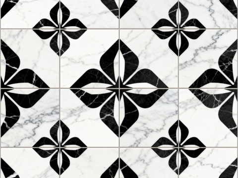 花砖 黑白石材拼花 花卉几何图案水刀石材拼花地砖 石材马赛克