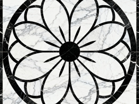 轻奢黑白拼花大理石 黑白石材圆形拼花 玄关圆形拼花