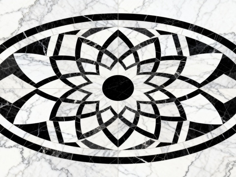 轻奢黑白拼花大理石 黑白石材椭圆拼花 玄关石材拼花