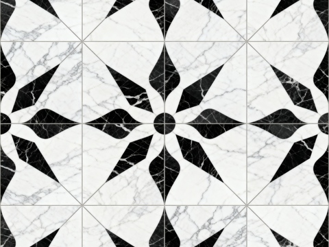  花砖 黑白石材拼花 花卉几何图案水刀石材拼花地砖 石材马赛克 