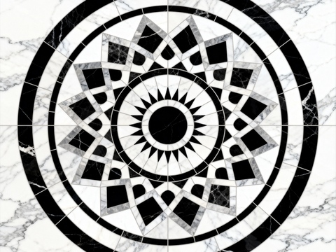 轻奢黑白拼花大理石 黑白石材圆形拼花 玄关圆形拼花