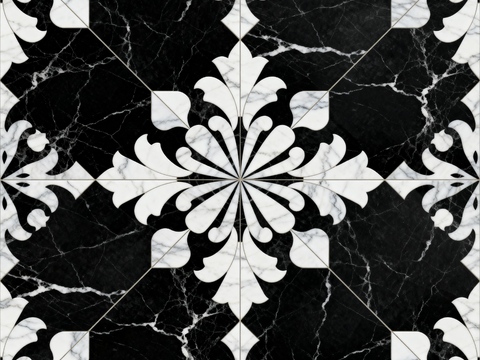  花砖 黑白石材拼花 花卉几何图案水刀石材拼花地砖 石材马赛克 