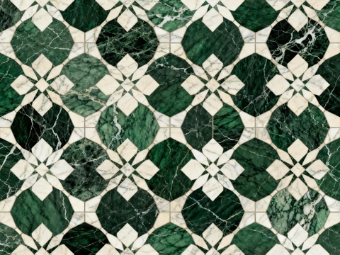  绿白色石材拼花 花卉图案水切刀拼花石材 绿色石材拼花马赛克 