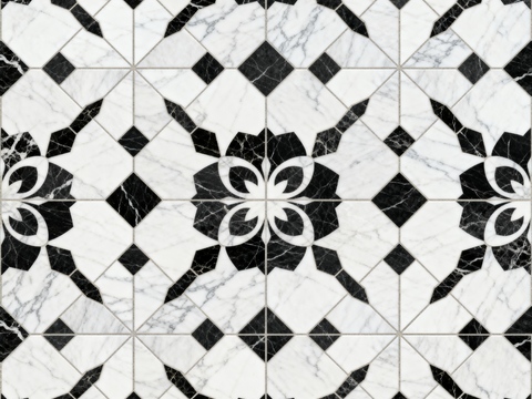  花砖 黑白石材拼花 花卉几何图案水刀石材拼花地砖 石材马赛克 