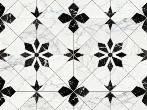  花砖 黑白石材拼花 花卉几何图案水刀石材拼花地砖 石材马赛克 