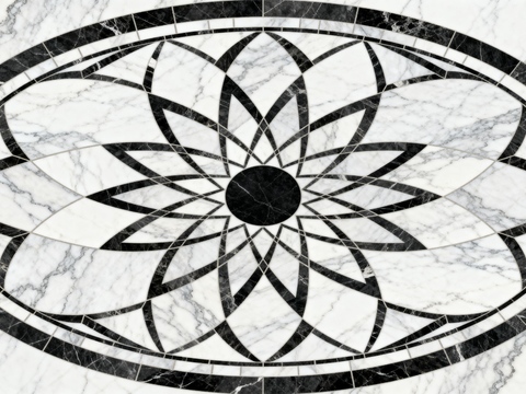 轻奢黑白拼花大理石 黑白石材椭圆拼花 玄关石材拼花