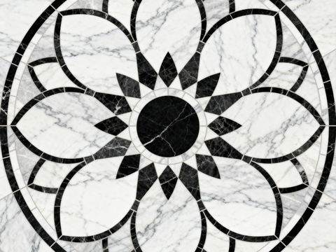  轻奢黑白拼花大理石 黑白石材圆形拼花 玄关圆形拼花 