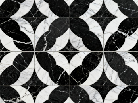  花砖 黑白石材拼花 花卉几何图案水刀石材拼花地砖 石材马赛克 