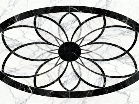 轻奢黑白拼花大理石 黑白石材椭圆拼花 玄关石材拼花