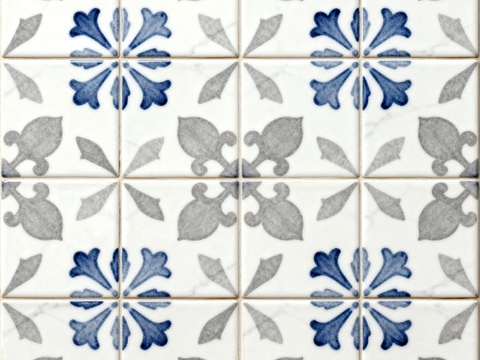  田园风 蓝灰米白色花砖 蓝灰手绘艺术花砖 工艺砖 
