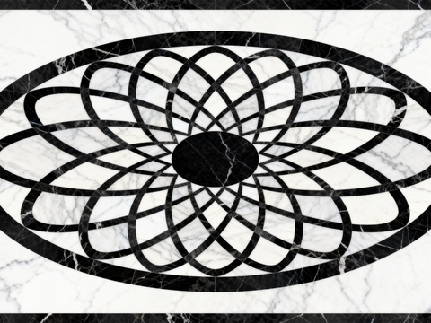 轻奢黑白拼花大理石 黑白石材椭圆拼花 玄关石材拼花