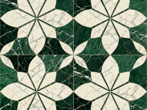 绿白色石材拼花 花卉图案水切刀拼花石材 绿色石材拼花马赛克