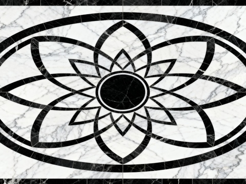 轻奢黑白拼花大理石 黑白石材椭圆拼花 玄关石材拼花