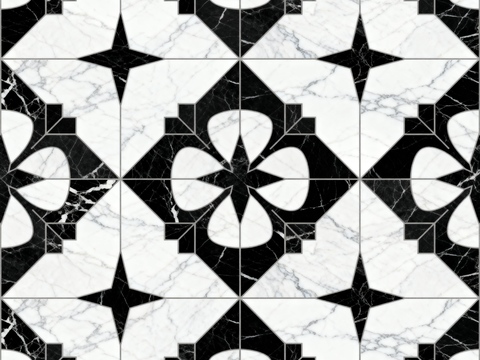  花砖 黑白石材拼花 花卉几何图案水刀石材拼花地砖 石材马赛克 