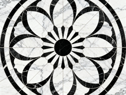 轻奢黑白拼花大理石 黑白石材椭圆拼花 玄关石材拼花