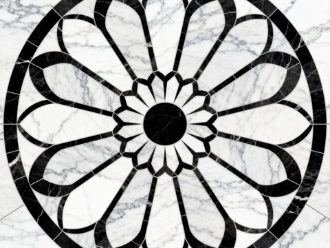 轻奢黑白拼花大理石 黑白石材圆形拼花 玄关圆形拼花