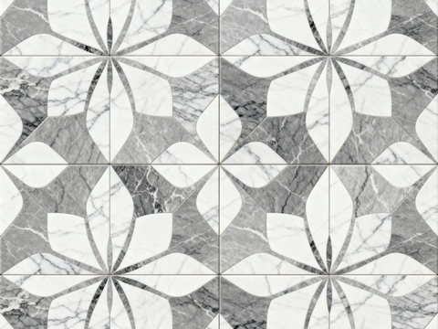  灰白石材拼花 花卉几何图案水刀切拼花地砖 轻奢灰白拼花大理石 