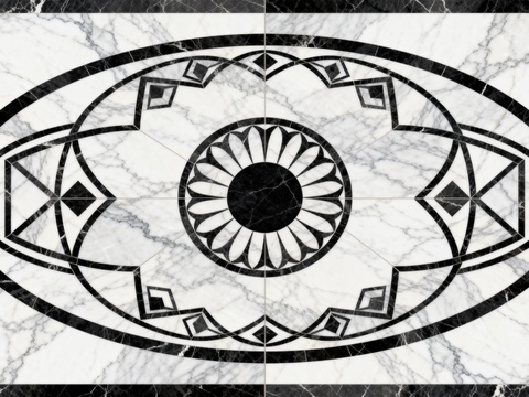 轻奢黑白拼花大理石 黑白石材椭圆拼花 玄关石材拼花