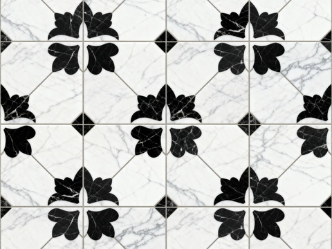 花砖 黑白石材拼花 花卉几何图案水刀石材拼花地砖 石材马赛克 