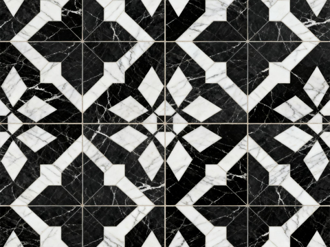 花砖 黑白石材拼花 花卉几何图案水刀石材拼花地砖 石材马赛克