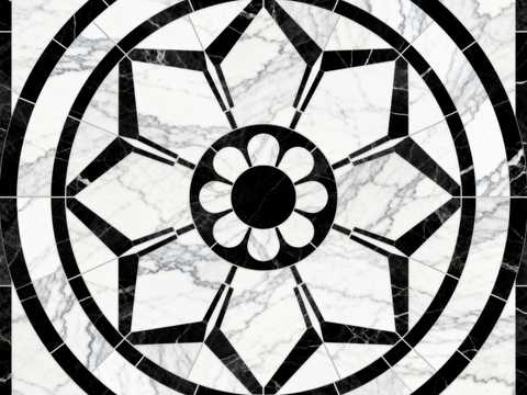 轻奢黑白拼花大理石 黑白石材圆形拼花 玄关圆形拼花