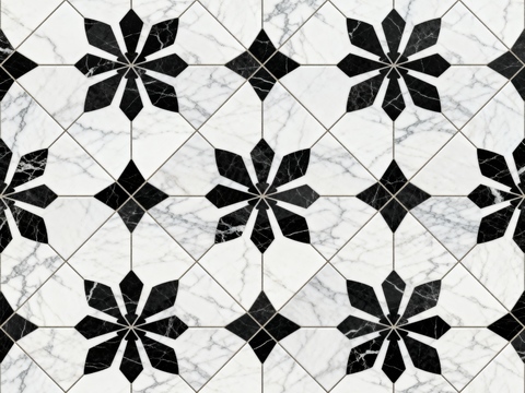  花砖 黑白石材拼花 花卉几何图案水刀石材拼花地砖 石材马赛克 