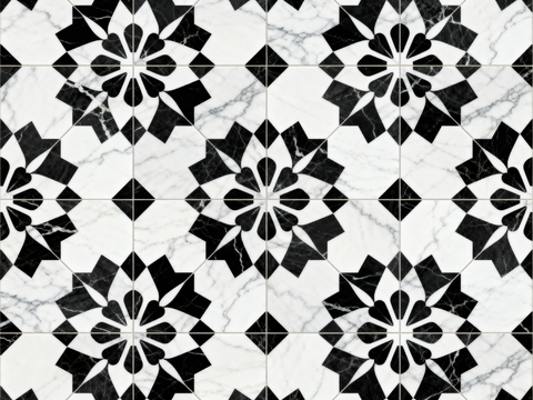 花砖 黑白石材拼花 花卉几何图案水刀石材拼花地砖 石材马赛克