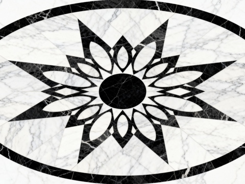 轻奢黑白拼花大理石 黑白石材椭圆拼花 玄关石材拼花