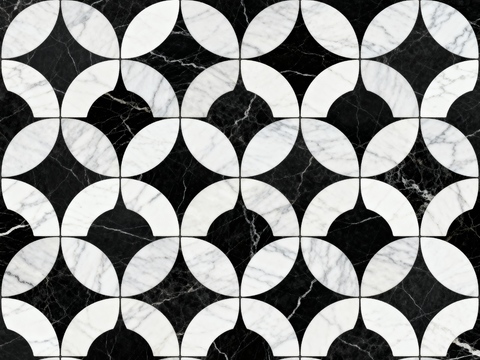  花砖 黑白石材拼花 花卉几何图案水刀石材拼花地砖 石材马赛克 