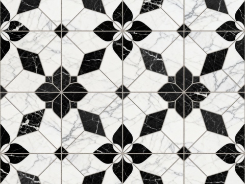  花砖 黑白石材拼花 花卉几何图案水刀石材拼花地砖 石材马赛克 