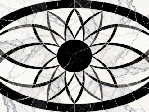 轻奢黑白拼花大理石 黑白石材椭圆拼花 玄关石材拼花