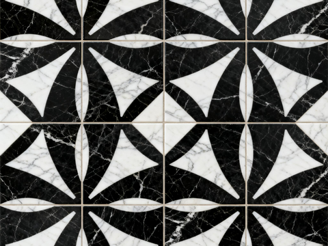 花砖 黑白石材拼花 花卉几何图案水刀石材拼花地砖 石材马赛克
