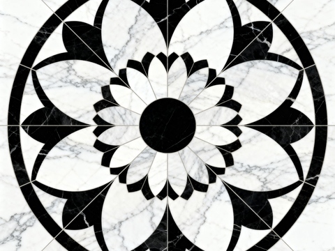 轻奢黑白拼花大理石 黑白石材圆形拼花 玄关圆形拼花