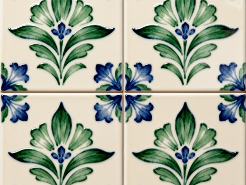 蓝绿色花砖 绿色手绘艺术花砖 工艺砖 花纹图案花砖