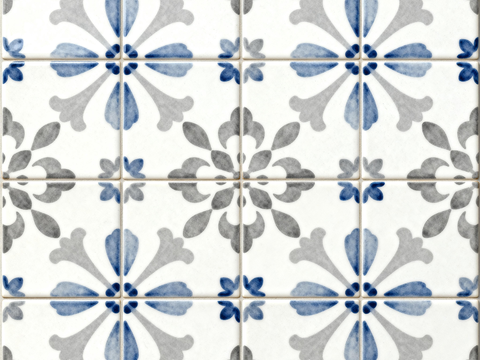  田园风 蓝灰米白色花砖 蓝灰手绘艺术花砖 工艺砖 