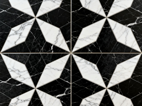 花砖 黑白石材拼花 花卉几何图案水刀石材拼花地砖 石材马赛克