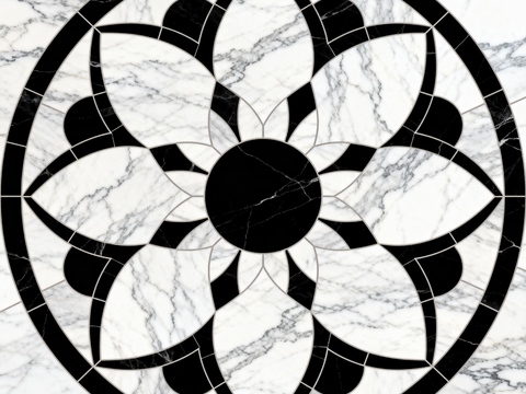 轻奢黑白拼花大理石 黑白石材圆形拼花 玄关圆形拼花