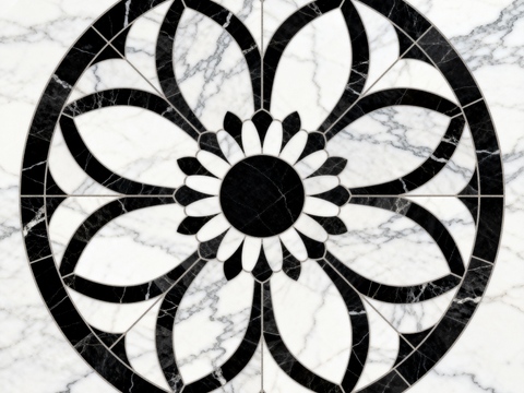 轻奢黑白拼花大理石 黑白石材圆形拼花 玄关圆形拼花