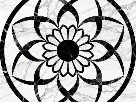  轻奢黑白拼花大理石 黑白石材圆形拼花 玄关圆形拼花 