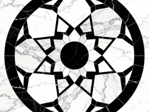  轻奢黑白拼花大理石 黑白石材圆形拼花 玄关圆形拼花 