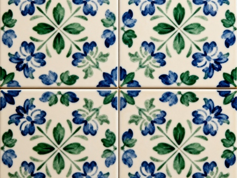 田园风 蓝绿色花砖 绿色手绘艺术花砖 工艺砖