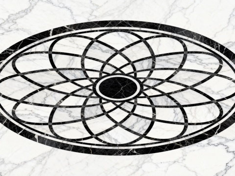 轻奢黑白拼花大理石 黑白石材椭圆拼花 玄关石材拼花